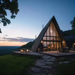 the night has gone on the glass wall of the cabin