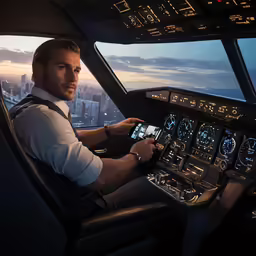 a passenger in the cockpit looking at an electronic screen