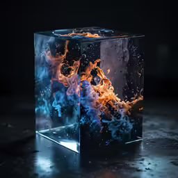 a piece of glass that has some fire and ice in it