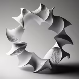 an abstract sculpture made with a circular arrangement of white shapes