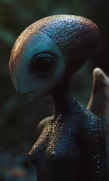 a close up of an alien creature with shiny eyes