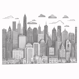 black and white cityscape with a cloud background