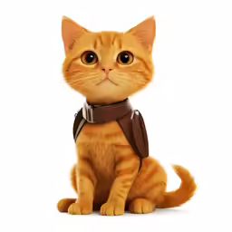 a small cat wearing a leather harness