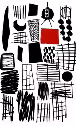 a bunch of black and red objects with white background
