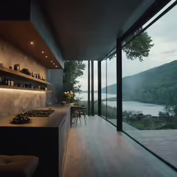the kitchen is large and features panoramic views