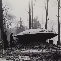 the large object is in the middle of a snow - covered field