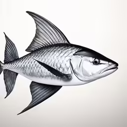 a black and white fish with its head partially covered