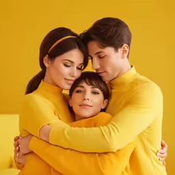 two people hugging each other and posing for a picture