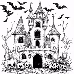 an ink drawing of a castle in halloween