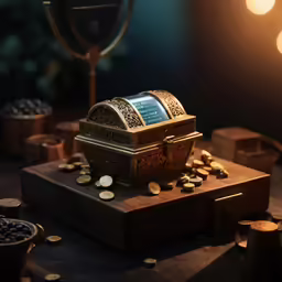 a small wooden chest filled with golden coins