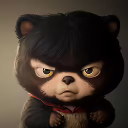 a cartoon bear dressed in a red and black outfit