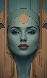 an artist uses a stylizedly painted image to create the face of an alien woman