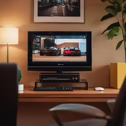 a large flat screen tv on top of a wooden table