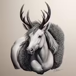 an image of a horse with horns on its head