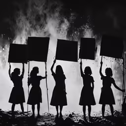 four little girls in silhouette holding signs