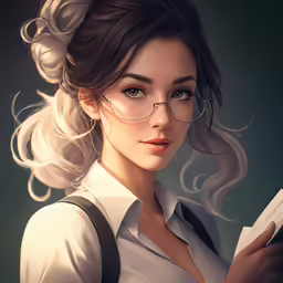 an animation art painting of a woman with glasses and a tie