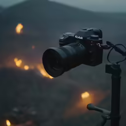 the camera is sitting on top of a tripod