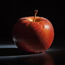 an apple with drops of water on it