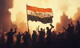 silhouettes holding indian flags and protesting against war