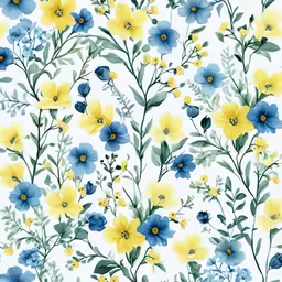 a blue and yellow floral print