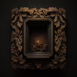this is an ornate painting in gold with a candle