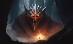 an image of a demon looking at another creature