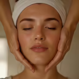 the woman is getting a facial massage at the beauty salon