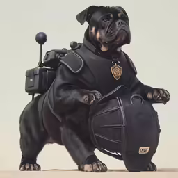 the dog is dressed as a cop officer in a costume
