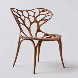 an bent wooden chair with a wood seat