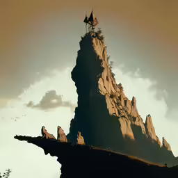 a tower that is next to a tree on a rock