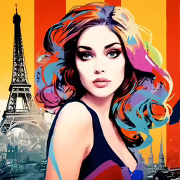 the painting shows a woman with long, colorful hair