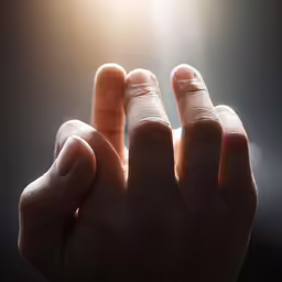 a hand is holding something and the light is going in