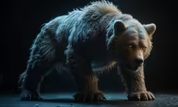 the wet fur on this furry animal stands near a black background