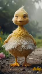 a little bird with big fluffy legs and yellow head