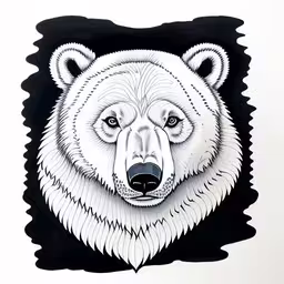 a painting of a bear with white fur and blue eyes,this is a hand - drawing of a polar bear