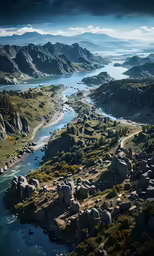a river and a mountain valley next to it