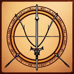 two arrows in a circle are on a wall,an image of a golden square with two different arrows in the middle