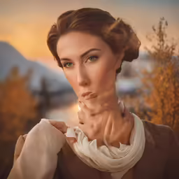 a portrait of a woman with a scarf around her neck