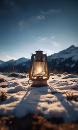 a small light sitting in the middle of snow covered field