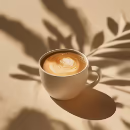 a cup of coffee on top of a counter with shadow