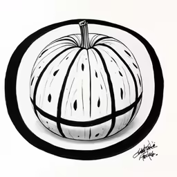 a drawing of a white pumpkin with black stripes
