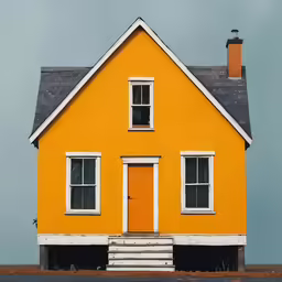 an orange house sitting on top of a hill