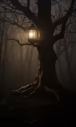 a tree house in the middle of the woods
