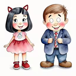 an adorable little girl and boy in cartoon,the boy and girl are dressed up in cat ears