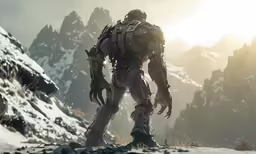 a big robot that is walking near the snow