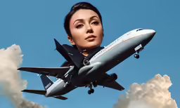 a woman taking pictures of an airplane flying through the air