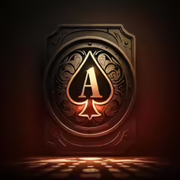 a gold - colored logo on a black background with a light at the end