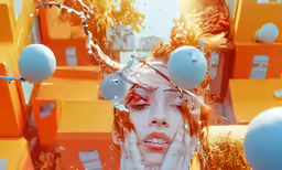 a woman is splashing water around her face with balloons