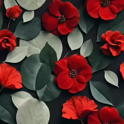 a close - up of red flowers and leaves