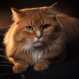a brown and white cat sitting on top of a couch